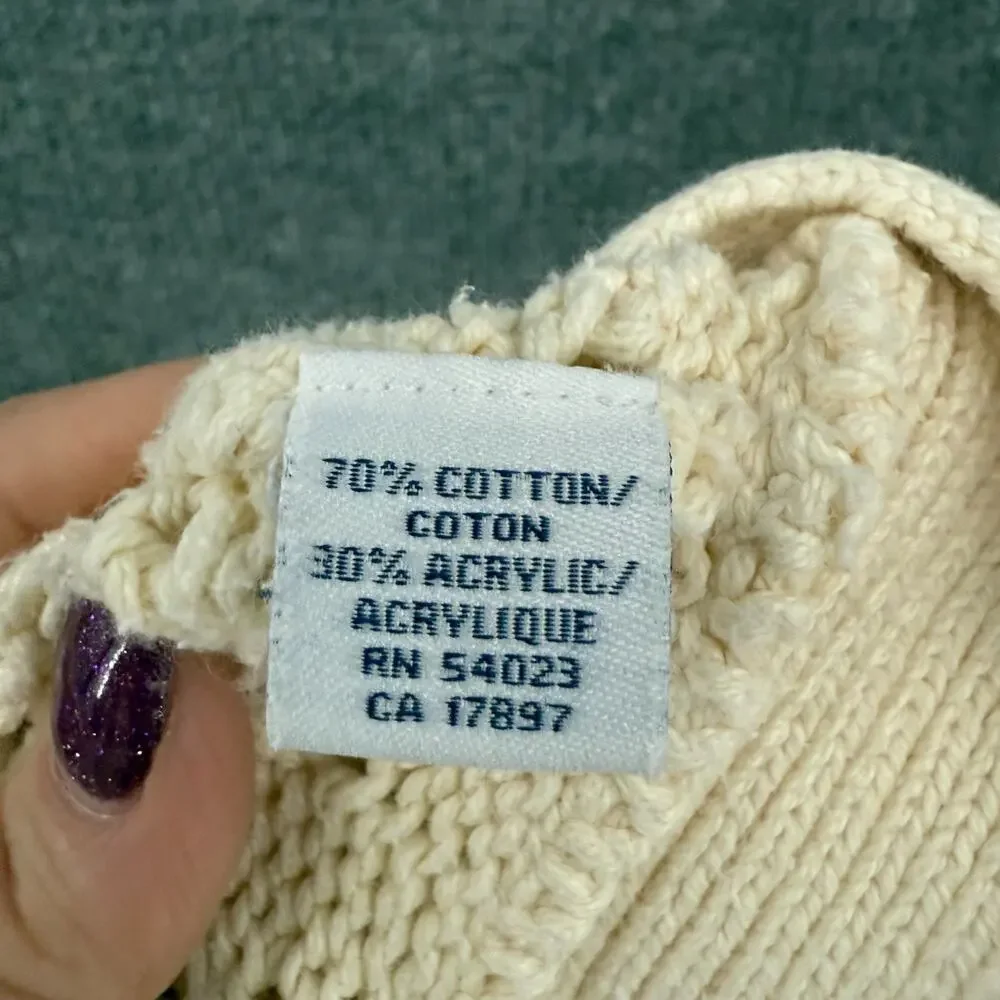 Vintage Old Navy Girls Chunky Open Knit Hooded Sweater Size S Cream Button Front